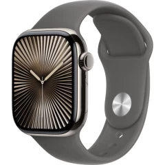 שעון Apple Watch Series 10 GPS + Cellular בגודל 42 מ"מ בצבע Natural Titanium עם רצועת Stone Grey Sport Band במידה M/L (2024)
