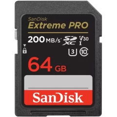 SanDisk Extreme PRO SDXC UHS-I U3 V30 memory card with a capacity of 64GB