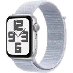 שעון Apple Watch SE GPS בגודל 44 מ"מ בצבע Silver Aluminium עם רצועת Ink Blue Cloud Sport Loop — מידה אחת (2024)