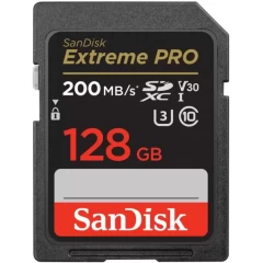 SanDisk Extreme PRO SDXC UHS-I U3 V30 memory card with a capacity of 128GB