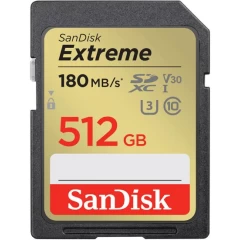 SanDisk Extreme SDXC UHS-I Class-10 U3 V30 memory card with a capacity of 512GB