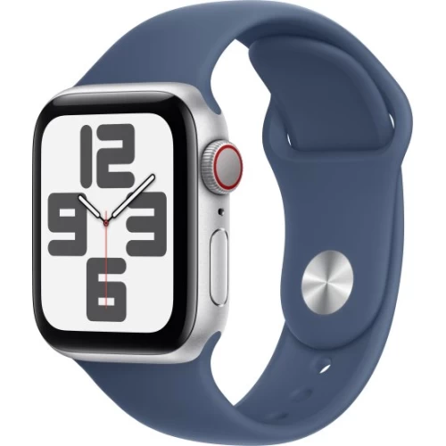 שעון  Apple Watch SE GPS + Cellular בגודל 40 מ"מ בצבע Silver Aluminium עם רצועת Denim Sport Band במידה M/L (2024)