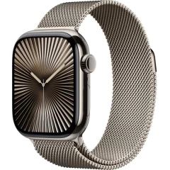 שעון Apple Watch Series 10 GPS + Cellular בגודל 42 מ"מ בצבע Natural Titanium עם רצועת Natural Milanese Loop — מידה אחת (2024)