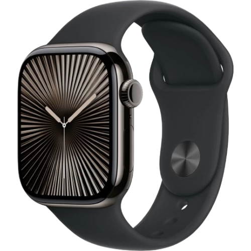 Apple Watch Series 10 GPS 42 мм + Cellular в цвете Slate Titanium с ремешком Black Sport Band S/M (2024)