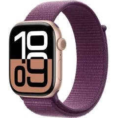 שעון Apple Watch Series 10 GPS  בגודל 46 מ"מ בצבע Rose Gold Aluminium עם רצועת Plum Sport Loop — מידה אחת (2024)