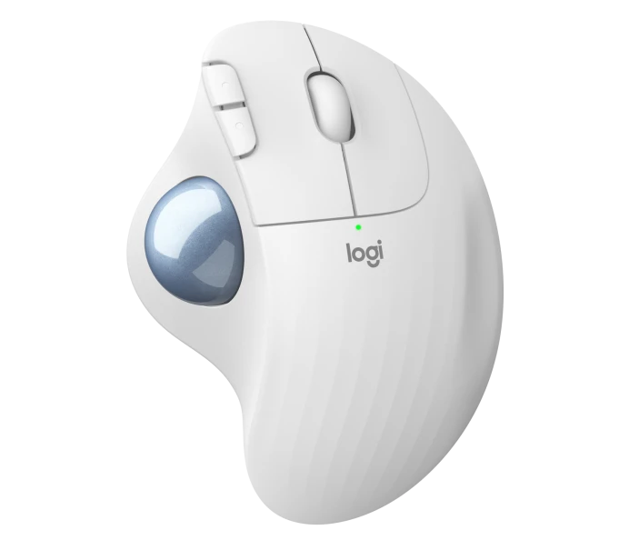 Wireless white mouse with trackball, Ergo M575 model, from Logitech.