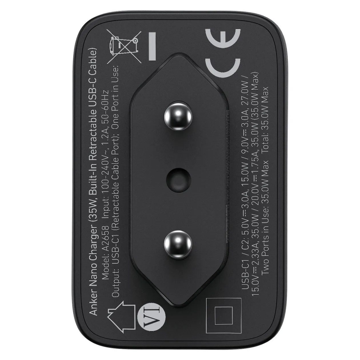 Anker Nano 35W Charger with Retractable USB-C Cable — Black