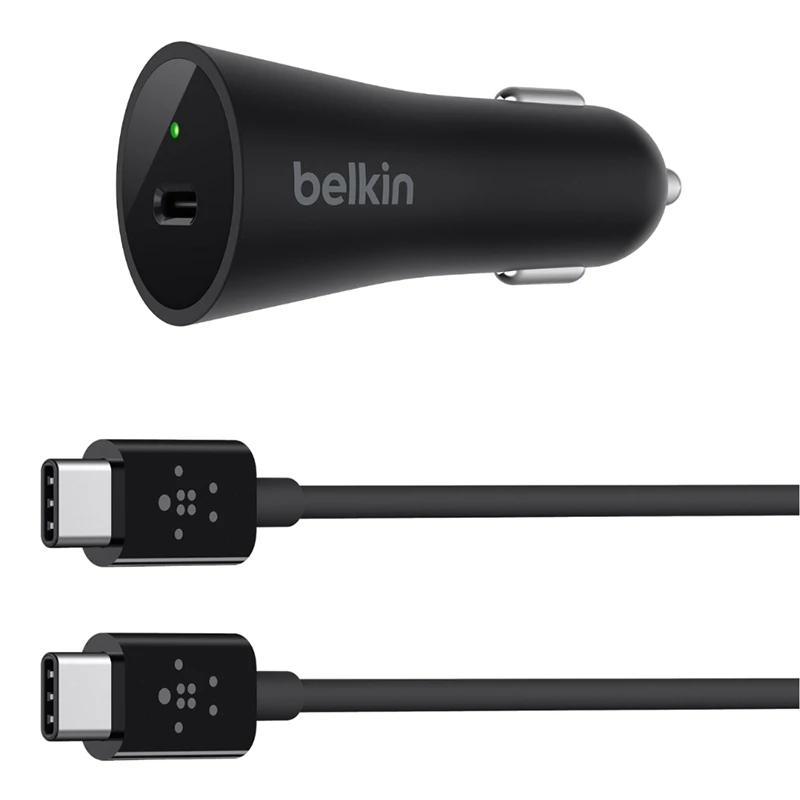 Автомобильное зарядное устройство Belkin USB-C + кабель USB-C 1.2 метра (черный)