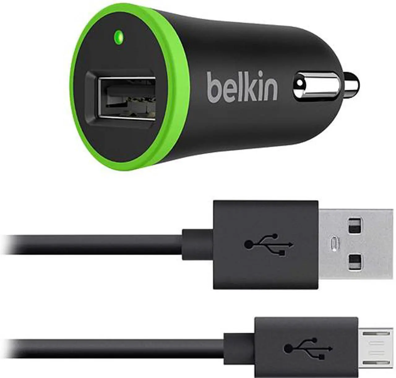 Автомобильное зарядное устройство Belkin + кабель Micro-USB на USB-A 1.2 метра (черный)